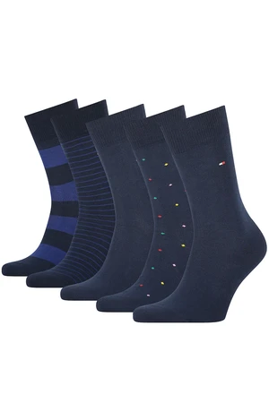 Tommy Hilfiger Ponožky - TH MEN SOCK 5P TIN GIFTBOX  STRIPE AND DOT modré