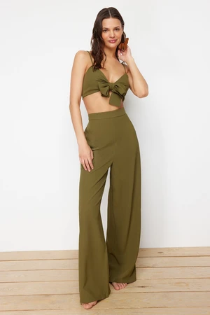 Trendyol Khaki Woven Tie-Up Blouse Trouser Set