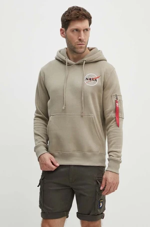 Mikina Alpha Industries NASA Orbit Hoody pánska, béžová farba, s kapucňou, s nášivkou, 146339