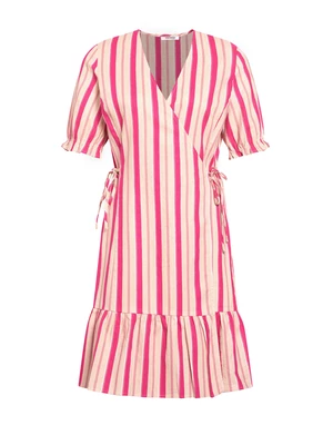 Pink striped wrap linen dress ORSAY