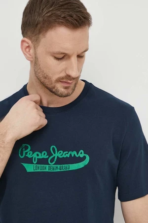 Bavlněné tričko Pepe Jeans CLAUDE tmavomodrá barva, s potiskem, PM509390