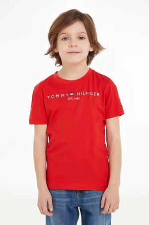Dětské bavlněné tričko Tommy Hilfiger červená barva, s potiskem, KS0KS00210