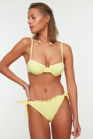 Trendyol Yellow Gingham Textured Ruffle Regular Bikini Bottom