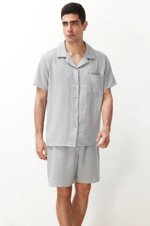 Trendyol Gray Regular Fit Shirt Collar Pajama Set with Woven Shorts