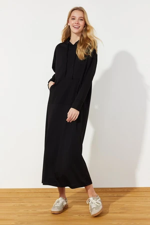 Trendyol Black Kangaroo Pocket Hooded Oversize Knitted Sweat Dress