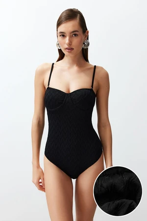 Trendyol Black Balconette Textured Hipster Swimsuit