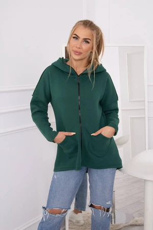 Insulated sweatshirt with a longer back and pockets dark green