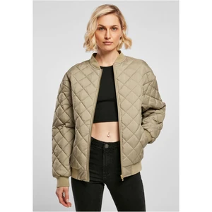 Women's Oversized Diamond Quilted Bomber Jacket Khaki