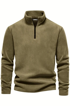 49143 Dewberry Half Zipper Stand Collar Mens Fleece-DARK BEIGE