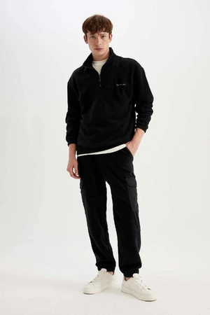 DEFACTO Men's Black Regular Fit Regular Cut Cargo Pocket Fleece Elastic Leg Sweatpants