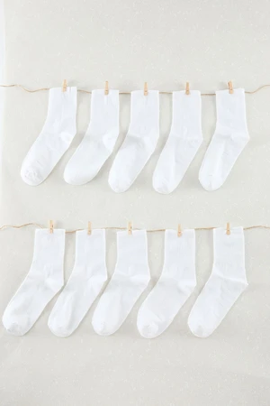 Trendyol White Unisex 10-Pack Cotton College-Tennis-Medium Men's Socks