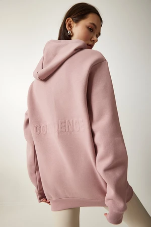 Happiness İstanbul Women's Powder Hooded Raised Knitted Sweatshirt OW0009