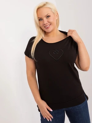 Plus size black cotton blouse with applique