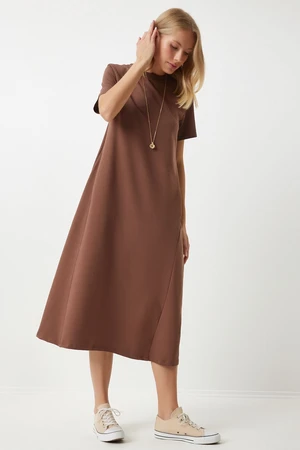 Happiness İstanbul Women's Brown A Cut Summer Combed Cotton Dress