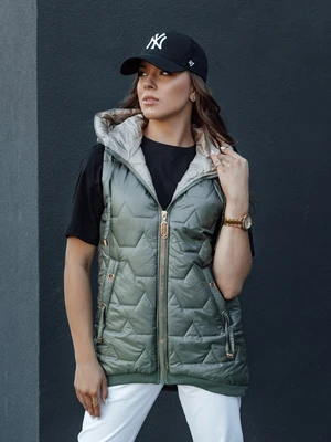 Women's quilted vest with hood GLITZY green Dstreet