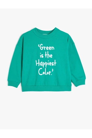 Koton Sweatshirt Slogan Printed Long Sleeve Crew Neck Cotton Raised