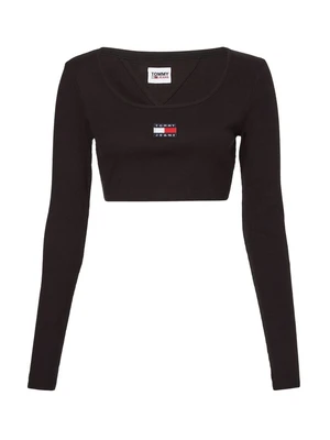 Tommy Jeans Top - TJW CROP RIB CENTER BADGE LS čierny