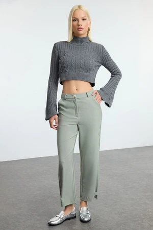 Trendyol Mint Leg Detail Straight/Carrot Woven Trousers