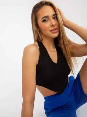 Černý vypasovaný crop top basic v proužcích RUE PARIS