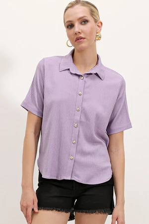 Bigdart 20181 Gold Buttoned Knitted Shirt - Lilac