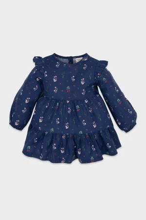 DEFACTO Baby Girl Crew Neck Floral Patterned Ruffle Detail Long Sleeve Twill Dress