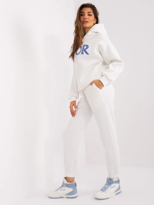 Two-piece Ecru tracksuit with an inscription sweatshirt