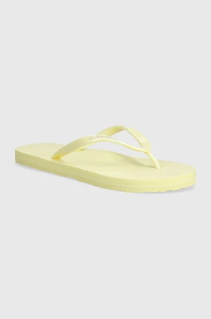 Žabky Calvin Klein FLIP FLOP DEBOSS LOGO MET dámské, žlutá barva, na plochém podpatku, HW0HW02043