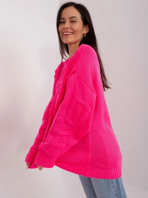 Fluo pink oversize sweater with a round neckline