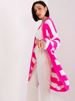 Fluo pink-white loose striped cardigan