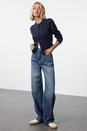 Trendyol Navy Blue High Waist Straight Jeans