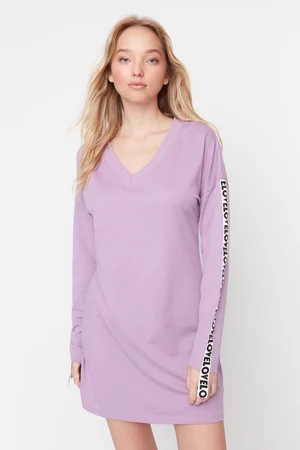 Trendyol Lilac Stripe Detailed V-Neck Knitted Dress