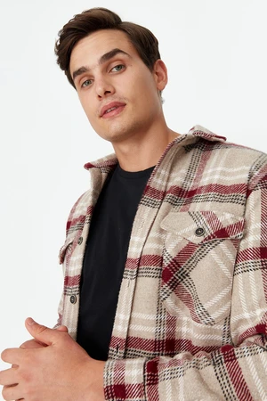 Trendyol Mink Men's Overshirt, Plaid Shirt