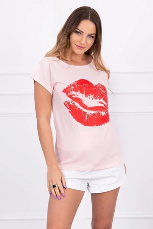 Lip-printed blouse powder pink