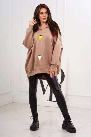 Insulated sweatshirt with strawberry motif dark beige