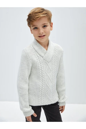 LC Waikiki Shawl Collar Self-Patterned Boy's Knitwear Sweater