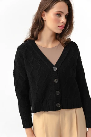 Lafaba Women's Black Knitted Detailed Cardigan with a Sharon Knitwear