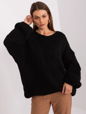 Black knitted sweater with a neckline from RUE PARIS