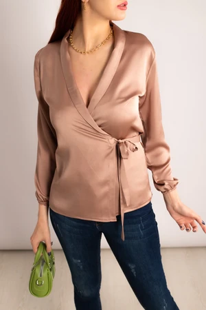 armonika Women's Mink Blouse in Satin with Double Breasted Collar