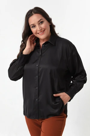 Lafaba Women's Black Plus Size Satin Shirt