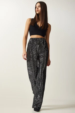 Happiness İstanbul Women's Gray Sequined Palazzo Trousers