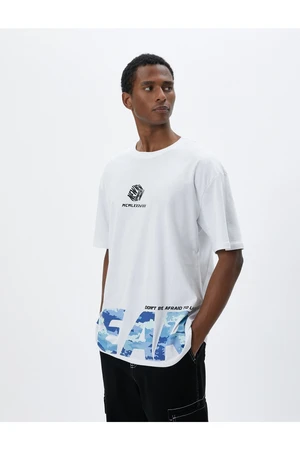 Koton Slogan Printed T-Shirt with Camouflage Detailed Crew Neck Short Sleeves.