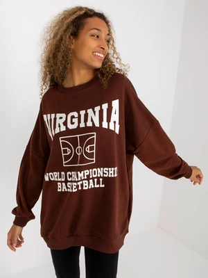 Dark brown sweatshirt with print and round neckline