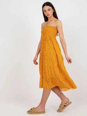 Yellow polka dot midi dress with frills