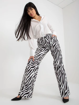 Black and white wide trousers with zebra print