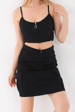 BİKELİFE Black High Waist Cargo Pocket Skirt