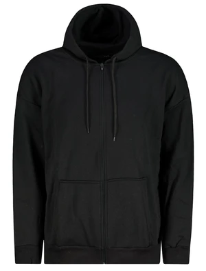 Trendyol Black Men's Oversize Hooded Zippered Thick Basic Sweatshirt-Cardigan