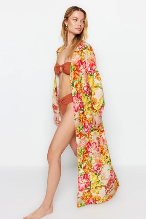 Trendyol Maxi Woven Kimono & Kaftan with Floral Pattern Belt