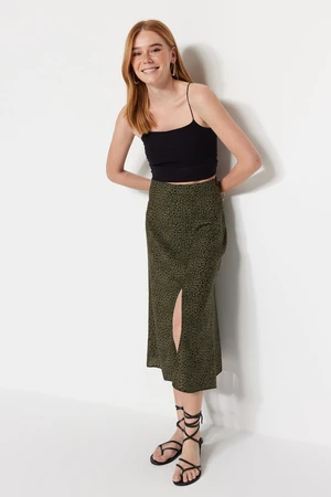 Trendyol Khaki Skirt with Viscose Fabric and Animal Print