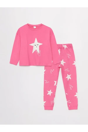 LC Waikiki Crew Neck Printed Long Sleeve Girl's Pajama Set