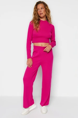 Trendyol Fuchsia Crop Basic Knitwear Top and Bottom Set